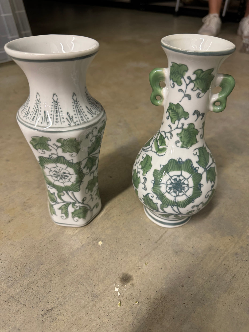 White/green floral ceramic vase priced ea